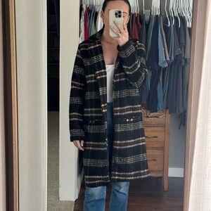 Plaid Long Coat in Black and Brown